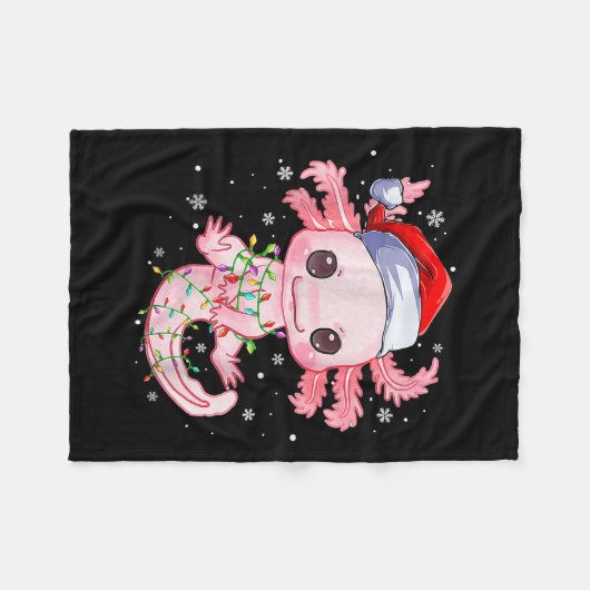 Christmas Axolotl Santa Hat Lights Japanese Cute A Fleece Deken (Voorkant (Horizontaal))