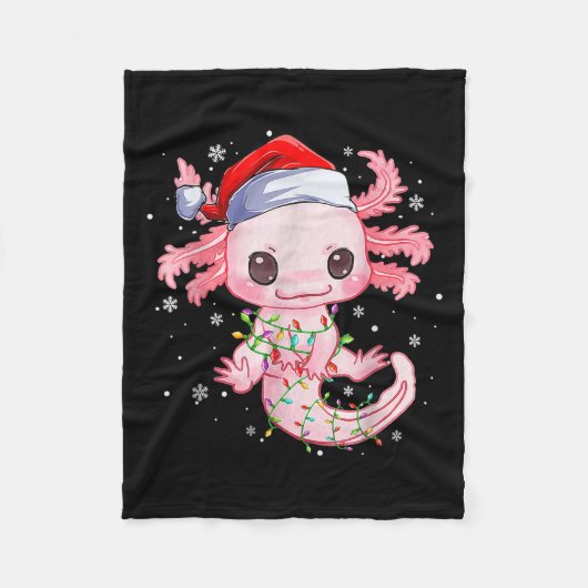 Christmas Axolotl Santa Hat Lights Japanese Cute A Fleece Deken (Voorkant)