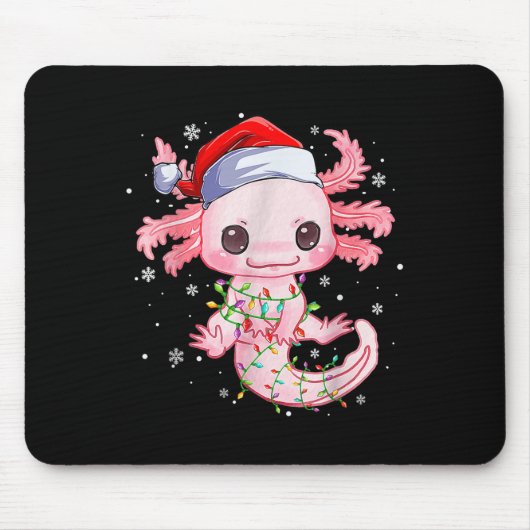 Christmas Axolotl Santa Hat Lights Japanese Cute A Muismat (Voorkant)