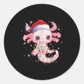 Christmas Axolotl Santa Hat Lights Japanese Cute A Ronde Sticker (Voorkant)