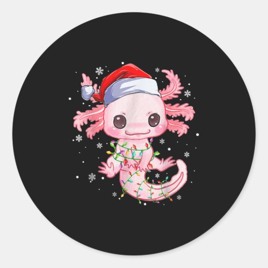 Christmas Axolotl Santa Hat Lights Japanese Cute A Ronde Sticker (Voorkant)