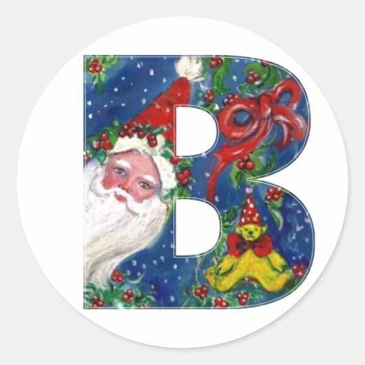 CHRISTMAS B BRIEF / SANTA CLAUS MET RODE RIBBON RONDE STICKER (Voorkant)