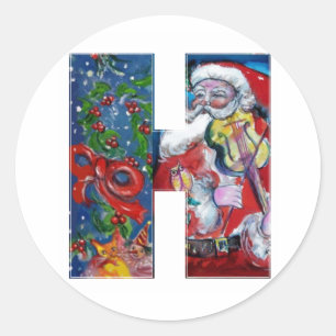 CHRISTMAS B BRIEF / SANTA MET VIOLIN MONOGRAM RONDE STICKER