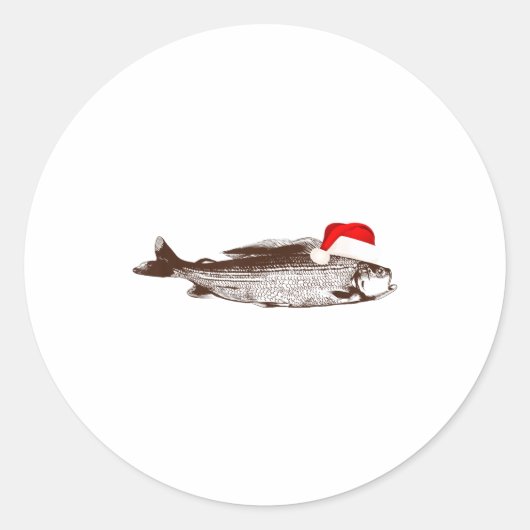 Christmas B Fishing Wearing Santa Hat  Ronde Sticker (Voorkant)