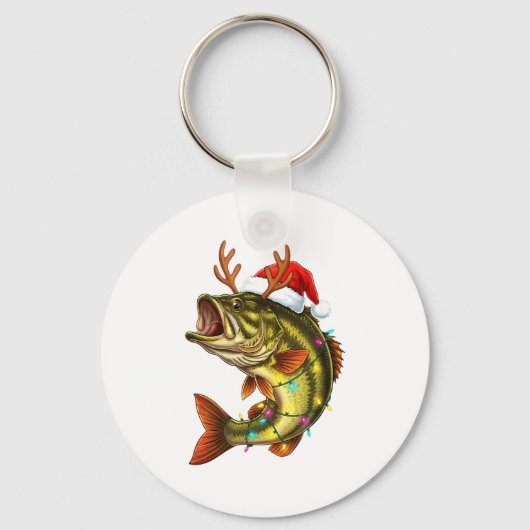 Christmas B Santa Hat With Lights Funny Fishing Xm Sleutelhanger (Voorkant)