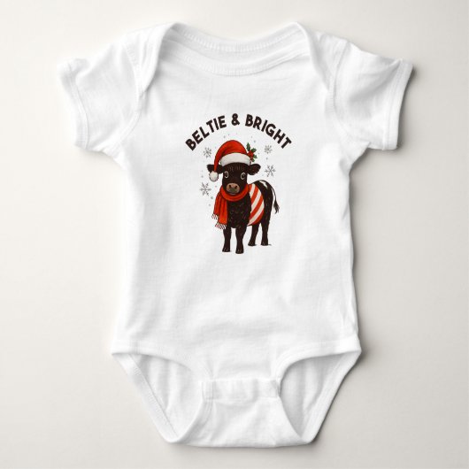 Christmas Baby Beltie Farmer Belted Galloway Cow Romper (Voorkant)