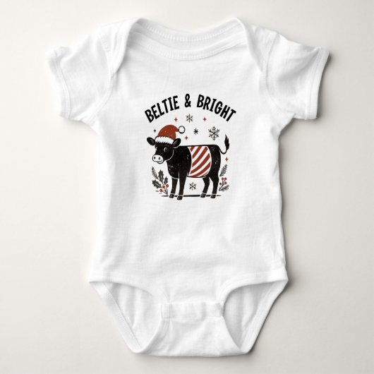 Christmas Baby Beltie Farmer Belted Galloway Cow Romper (Voorkant)