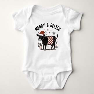 Christmas Baby Beltie Farmer Belted Galloway Cow Romper