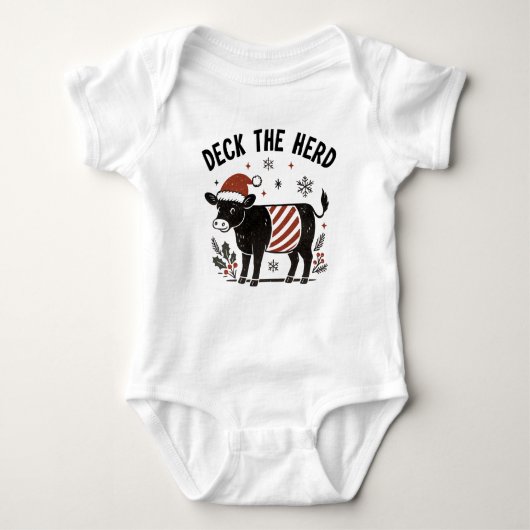 Christmas Baby Beltie Farmer Belted Galloway Cow Romper (Voorkant)