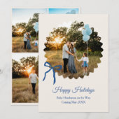 Christmas Baby Boy Announcement Blue Bow Feestdagenkaart (Voorkant / Achterkant)