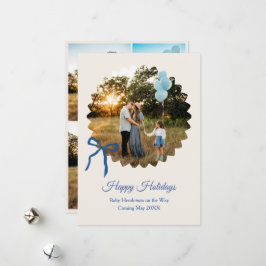 Christmas Baby Boy Announcement Blue Bow Feestdagenkaart