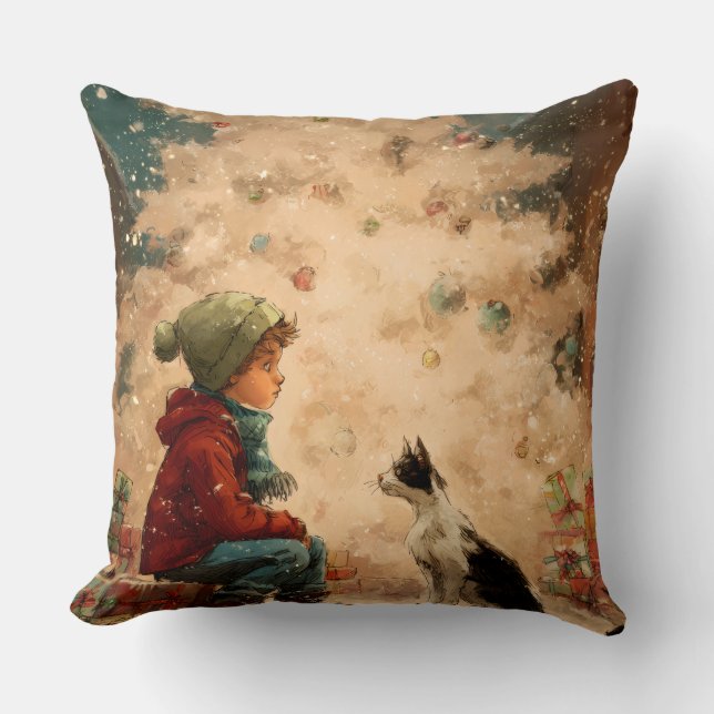 Christmas Baby & Cat Pillow – Soft, Snuggly & Full Kussen (Voorkant)