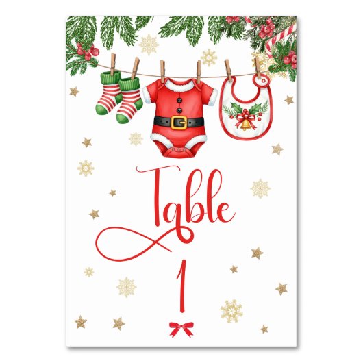 Christmas Baby Clothes Line Table Number Kaart (Achterkant)