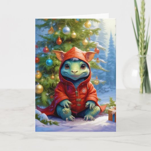 Christmas Baby Dragon Feestdagen Kaart (Voorkant)