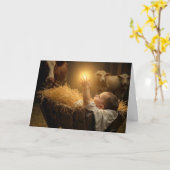 Christmas Baby Jesus In a Manger Kaart (Gele Bloem)