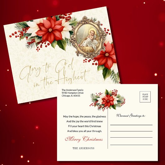 Christmas Baby Jesus Poinsettias Vrolijk Kerstfees Briefkaart