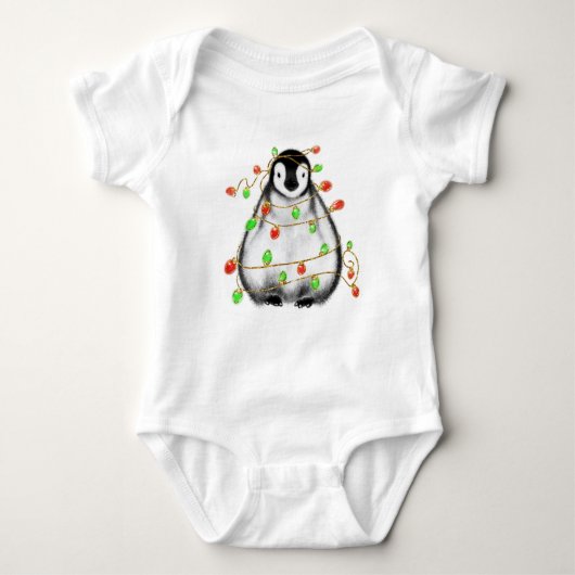 Christmas baby penguin red green holiday lights romper (Voorkant)