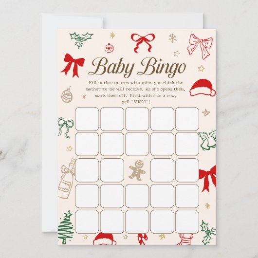 Christmas Baby Shower Bingo Game Downloadable Card Kaart (Voorkant)