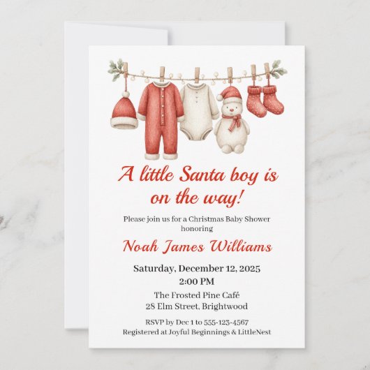 Christmas Baby shower Boy | Santa Baby Invitation Kaart (Voorkant)