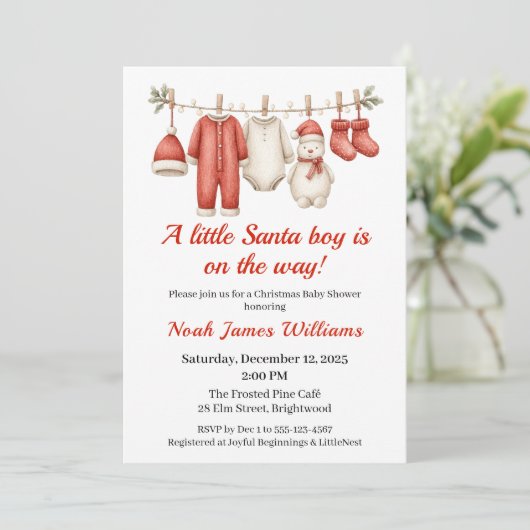 Christmas Baby shower Boy | Santa Baby Invitation Kaart (Staand voorkant)