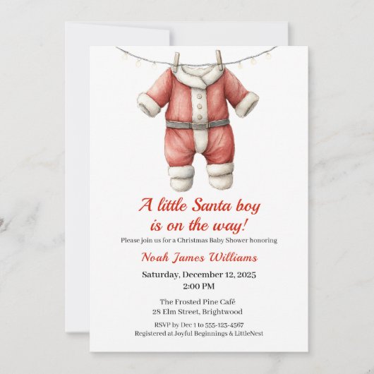 Christmas Baby Shower Boy | Santa Baby Invitation Kaart (Voorkant)