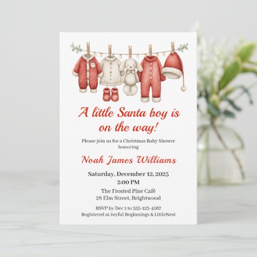 Christmas Baby shower Boy | Santa Baby Invitation Kaart (Staand voorkant)