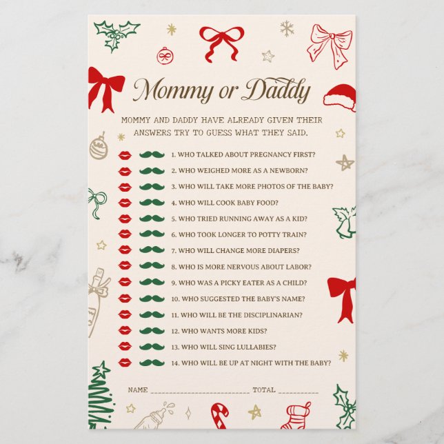 Christmas Baby Shower Guess Mommy or Daddy Game (Voorkant)
