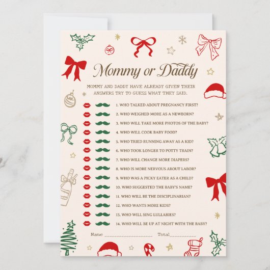 Christmas Baby Shower Guess Who Game DOWNLOADABLE Kaart (Voorkant)