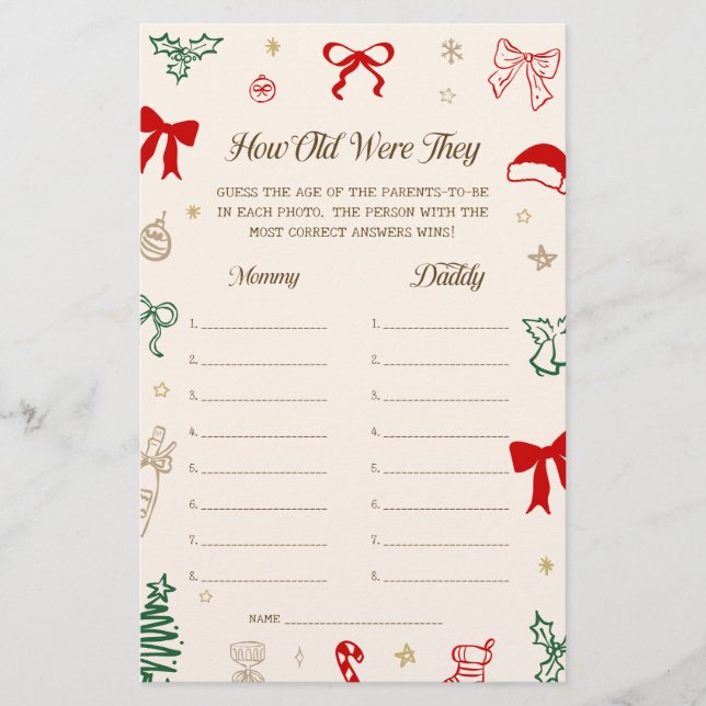 Christmas Baby Shower How Old Were They Game (Voorkant)