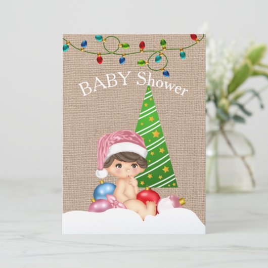 Christmas Baby shower Invitation Girl Kaart (Staand voorkant)