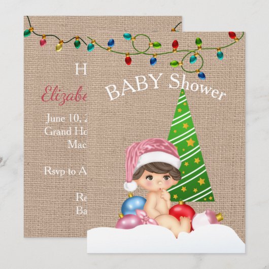 Christmas Baby shower Invitation Girl Kaart (Voorkant / Achterkant)
