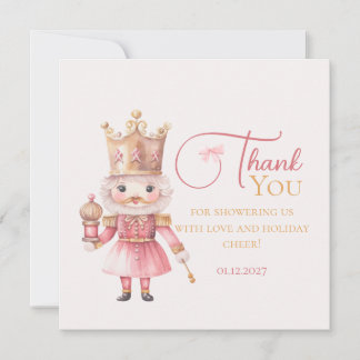 Christmas Baby Shower Pink Nutcracker Thank You Bedankkaart