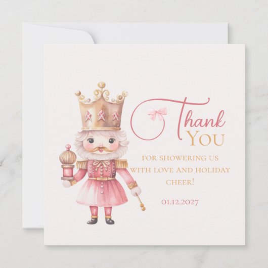 Christmas Baby Shower Pink Nutcracker Thank You Bedankkaart (Voorkant)