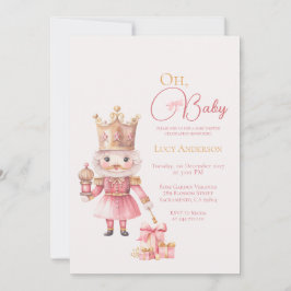 Christmas Baby Shower Pink Nutcracker Watercolor  Kaart