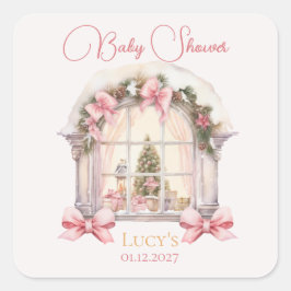 Christmas Baby Shower Pink Nutcracker Watercolor  Vierkante Sticker