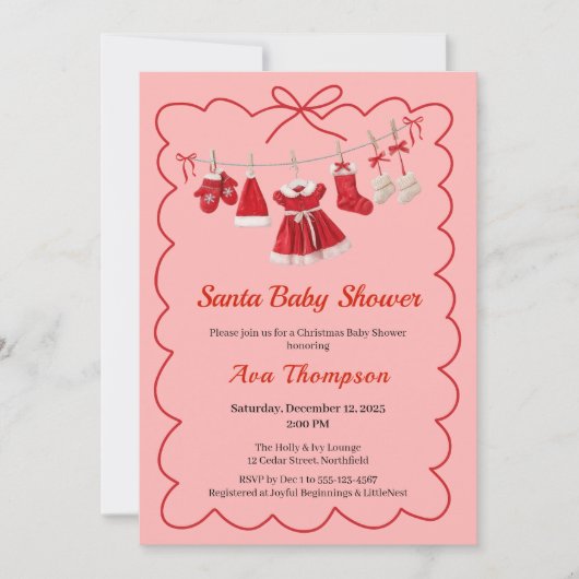 Christmas Baby Shower | Santa Clothes Red & White Kaart (Voorkant)