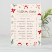 Christmas Baby Shower Would She Rather Game Card Kaart (Staand voorkant)