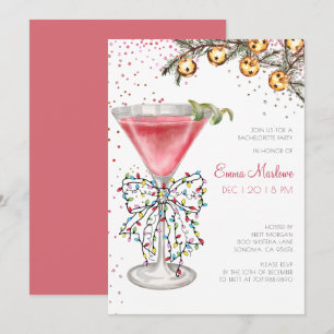 Christmas Bachelorette Ribbon Cocktail Party Kaart