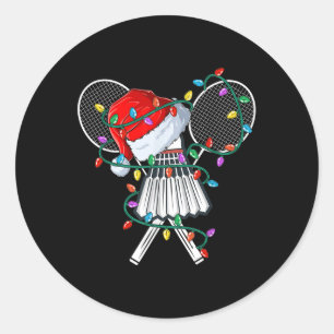 Christmas Badminton Xmas Santa Sports Pet Mannen W Ronde Sticker