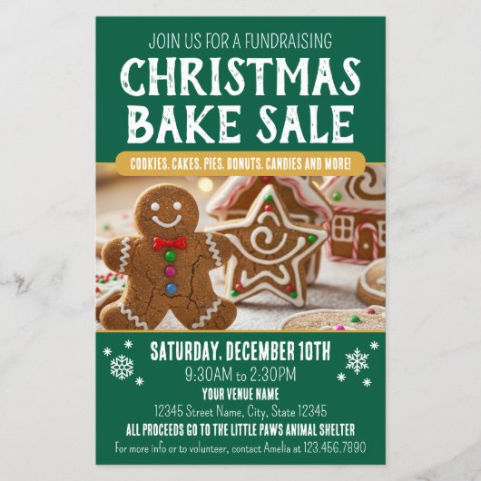 Christmas Bake Sale Festive Holiday Green Business Flyer (Voorkant)