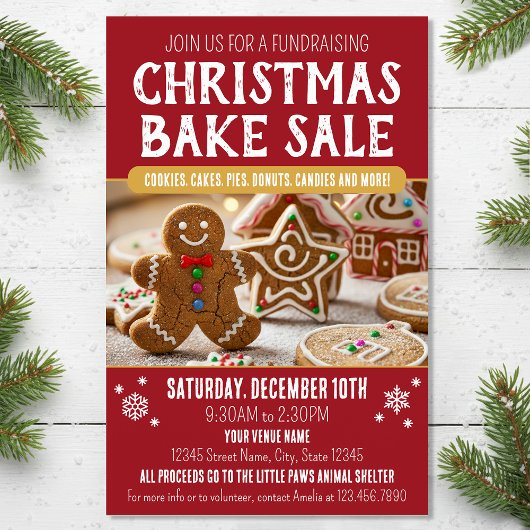 Christmas Bake Sale Photo Festive Holiday Deep Red Flyer