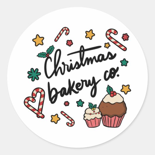 Christmas Bakery Co. Ronde Sticker (Voorkant)
