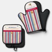 Christmas Baking – Blue, Red & Gold Stripes Ovenwant & Pannenlap Set (Voorkant / Achterkant)