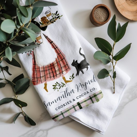 Christmas Baking Lady with Cat Personalized  Theedoek