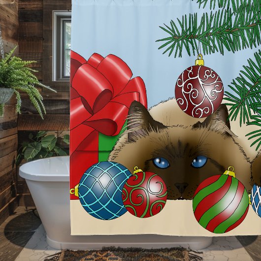 Christmas Ball Ornament Cat Douchegordijn