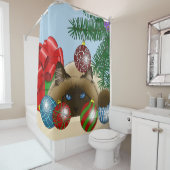 Christmas Ball Ornament Cat Douchegordijn (In situ)