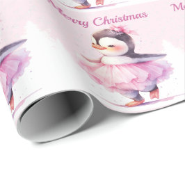 Christmas Ballerina Penguin Pink Cadeaupapier