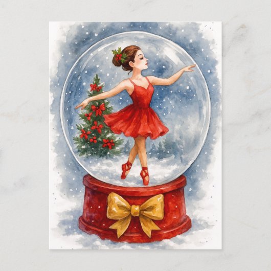 Christmas Ballerina Snow Globe Postcard Feestdagenkaart (Voorkant)