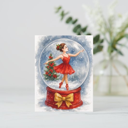 Christmas Ballerina Snow Globe Postcard Feestdagenkaart (Staand voorkant)