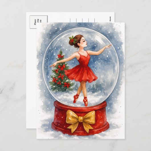 Christmas Ballerina Snow Globe Postcard Feestdagenkaart (Voorkant / Achterkant)